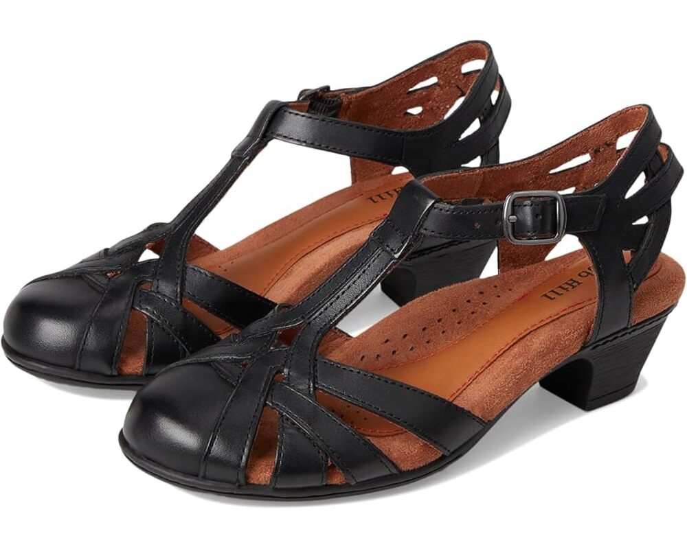 Cobb Hill Aubrey T-Strap Sandals black leather sz 8 SH58